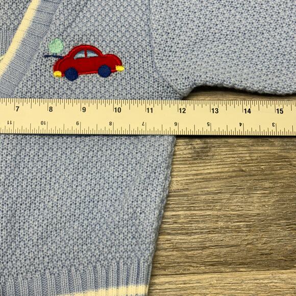 Vintage 80s 90s Chemise Lacoste Car Tree Blue White Babies 18M Cardigan Sweater - Picture 8 of 10